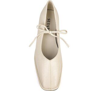 Women Beige Square Toe Comfortable Slip-On Lace-Up Loafers Summer Shoes